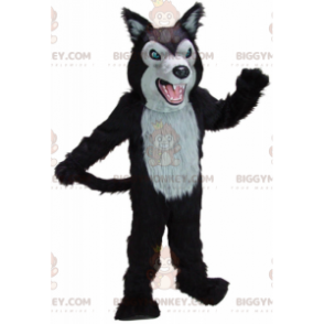 Costume de mascotte BIGGYMONKEY™ de loup féroce noir et gris