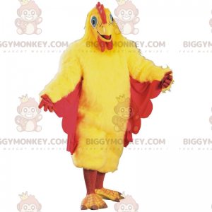 BIGGYMONKEY™ maskotdräkt gul och röd kyckling, jättetuppdräkt -