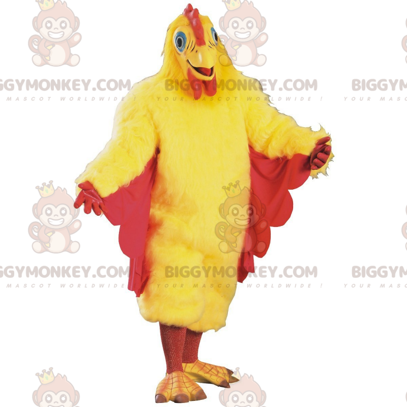 Traje de mascote BIGGYMONKEY™ galinha amarela e vermelha