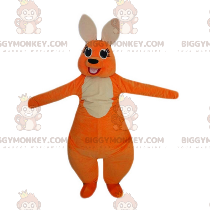 Traje de mascote BIGGYMONKEY™ laranja e canguru branco com