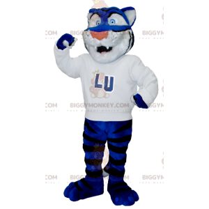 Costume de mascotte BIGGYMONKEY™ de tigre bleu blanc et noir