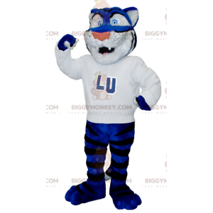Disfraz de mascota BIGGYMONKEY™ de tigre azul, blanco y negro