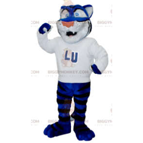 Blue White and Black Tiger BIGGYMONKEY™ Mascot Costume with
