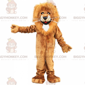 Brunt och vitt lejon BIGGYMONKEY™ maskotdräkt, hårig kattdräkt