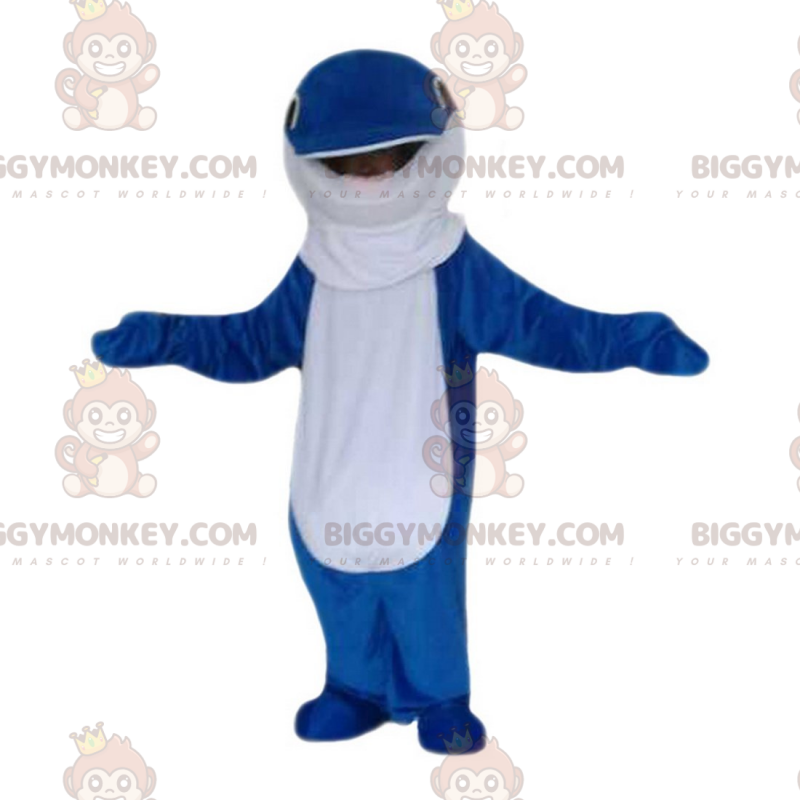 Costume de mascotte BIGGYMONKEY™ de dauphin bleu et blanc