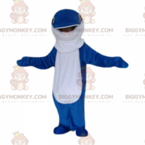 Blau-weißer Delfin BIGGYMONKEY™ Maskottchen-Kostüm