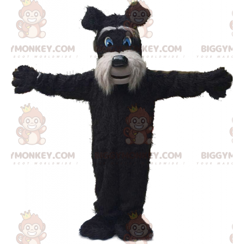 BIGGYMONKEY™ mascottekostuum zwarte en grijze terriër, harig