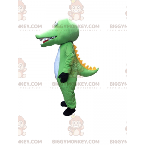 Grön, vit och gul krokodil BIGGYMONKEY™ maskotdräkt