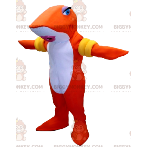 Traje de mascote de peixe tubarão laranja e branco BIGGYMONKEY™