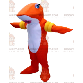 Orange und Weißer Haifisch BIGGYMONKEY™ Maskottchenkostüm mit
