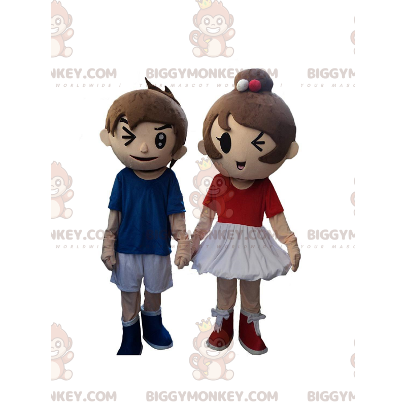 2 BIGGYMONKEY™-maskottia, poika ja tyttö, pari lasta -