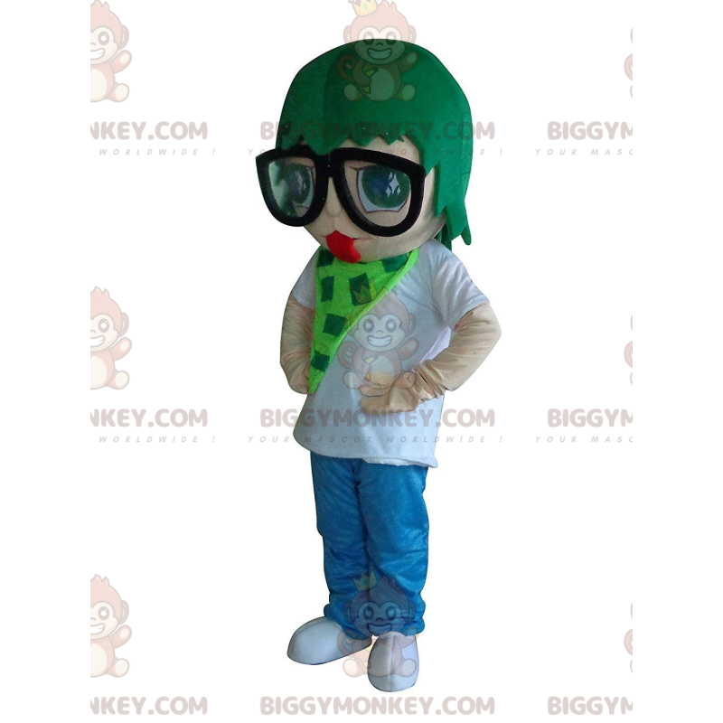 BIGGYMONKEY™ mascot costume of woman with green hair, colorful