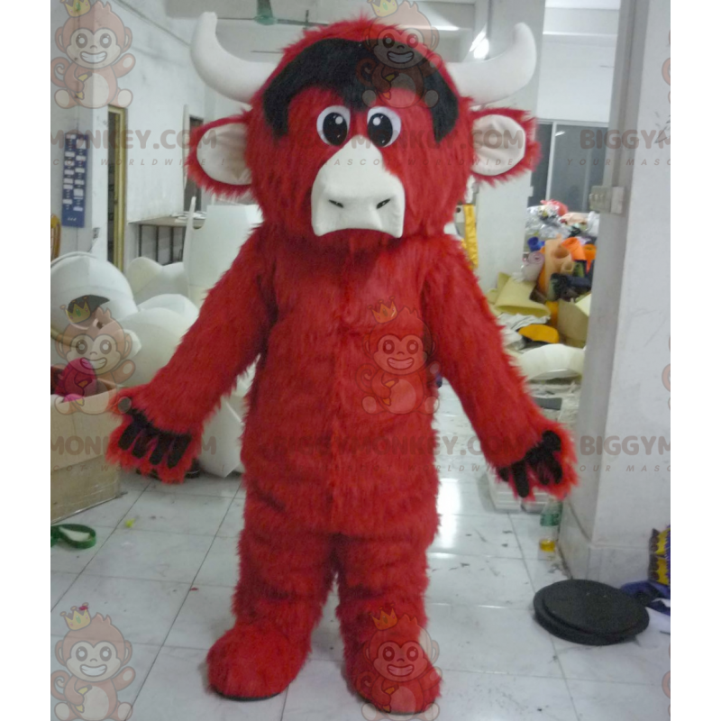 Traje de mascote de touro de búfalo todo vermelho e preto