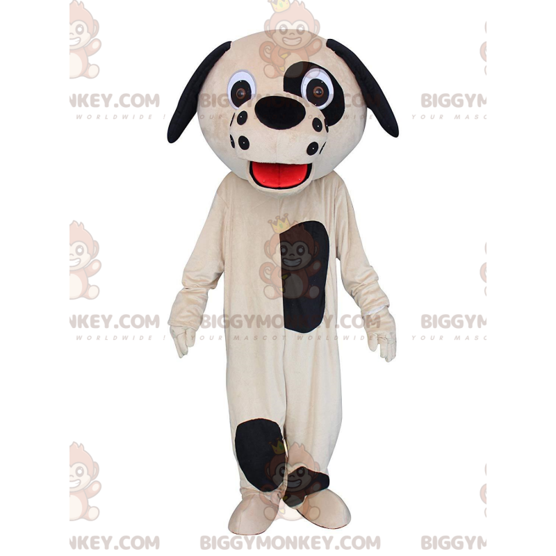 BIGGYMONKEY™ mascottekostuum beige en zwarte hond, pluche