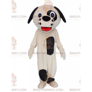 BIGGYMONKEY™ maskottiasu beige ja musta koira, pehmoinen