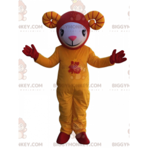 Costume de mascotte BIGGYMONKEY™ de mouton blanc, jaune et