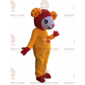 BIGGYMONKEY™ Mascot Costume White, Yellow & Red Sheep Asian