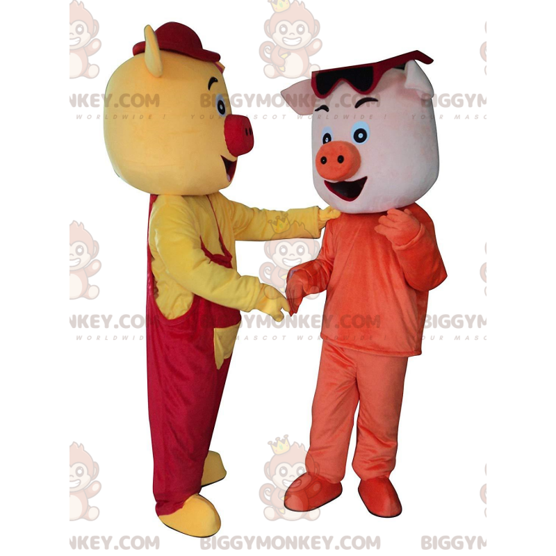 Duo de mascottes BIGGYMONKEY™ de cochons colorés et amusants, 2