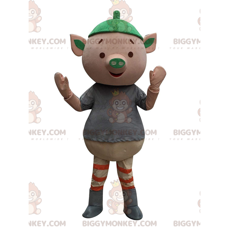 Costume da mascotte BIGGYMONKEY™ maialino rosa molto