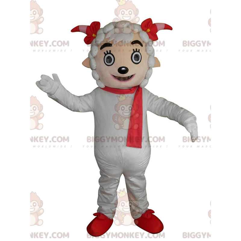 Disfraz de mascota BIGGYMONKEY™ Oveja blanca con bufanda roja y