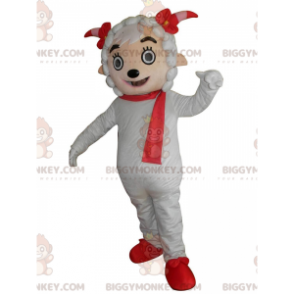 BIGGYMONKEY™ Mascot Costume White Sheep with Red Scarf and