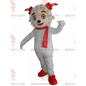 BIGGYMONKEY™ mascottekostuum wit schaap met rode sjaal en