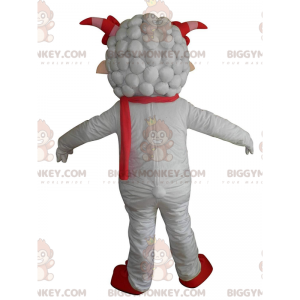 BIGGYMONKEY™ Maskottchenkostüm Weißes Schaf mit rotem Schal und