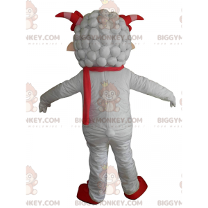 Traje de mascote BIGGYMONKEY™ Ovelha branca com lenço vermelho