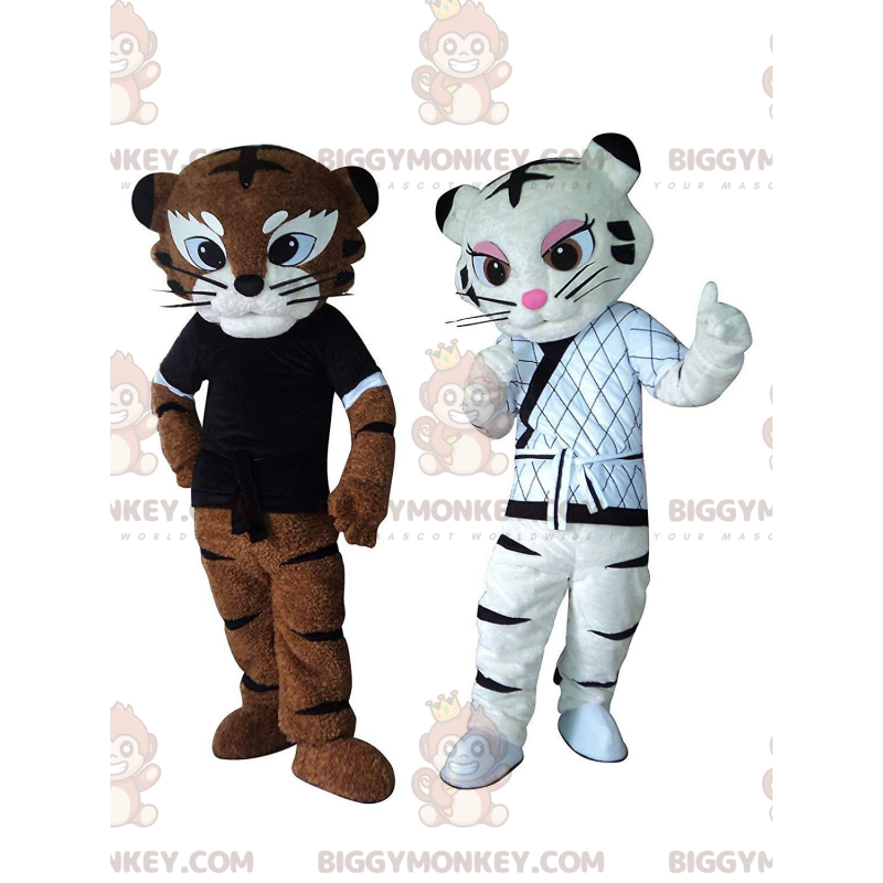 2 BIGGYMONKEY™s mascota de tigres en traje de Kung fu, trajes