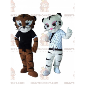 Duo de mascottes BIGGYMONKEY™ de tigres en tenue de Kung fu