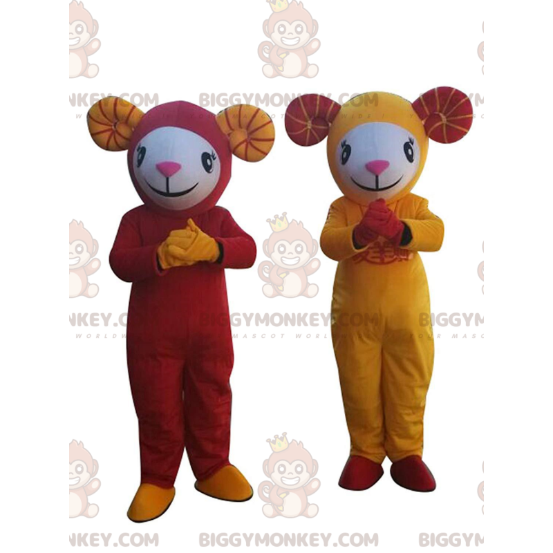 2 BIGGYMONKEY™s sheep, yellow and red goat mascots –