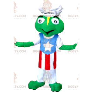 Frog BIGGYMONKEY™ Mascot Costume Dressed Up With Hat And Apron