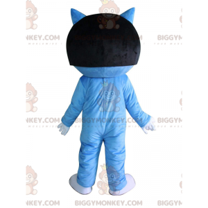 Blue cat BIGGYMONKEY™ mascot costume with black wig on head -