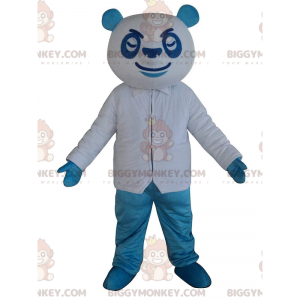 Sinivalkoinen panda BIGGYMONKEY™ maskottiasu, värikäs nalleasu