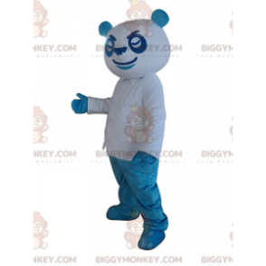 Blauwe en witte panda BIGGYMONKEY™ mascottekostuum, kleurrijk