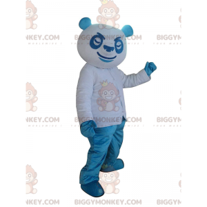 Blauwe en witte panda BIGGYMONKEY™ mascottekostuum, kleurrijk