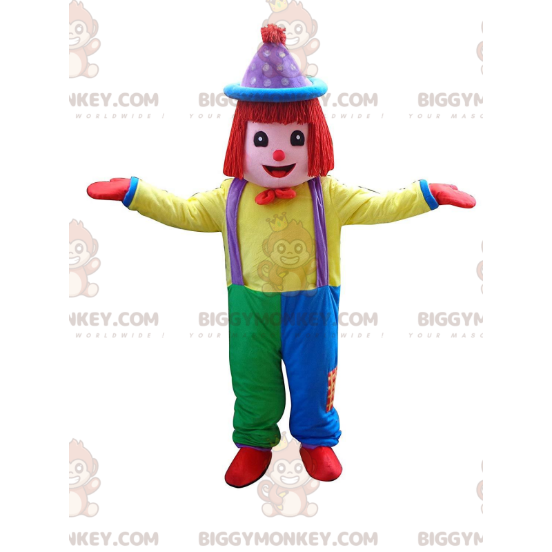 BIGGYMONKEY™ fantasia de mascote palhaço multicolorido