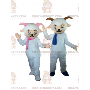 2 BIGGYMONKEY™s sheep mascots with scarves and little horns –