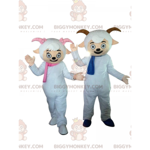 Duo de mascottes BIGGYMONKEY™ de moutons avec des écharpes et