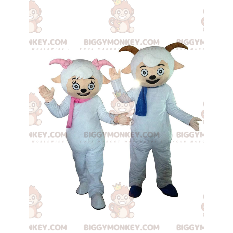 2 BIGGYMONKEY™s sheep mascots with scarves and little horns –