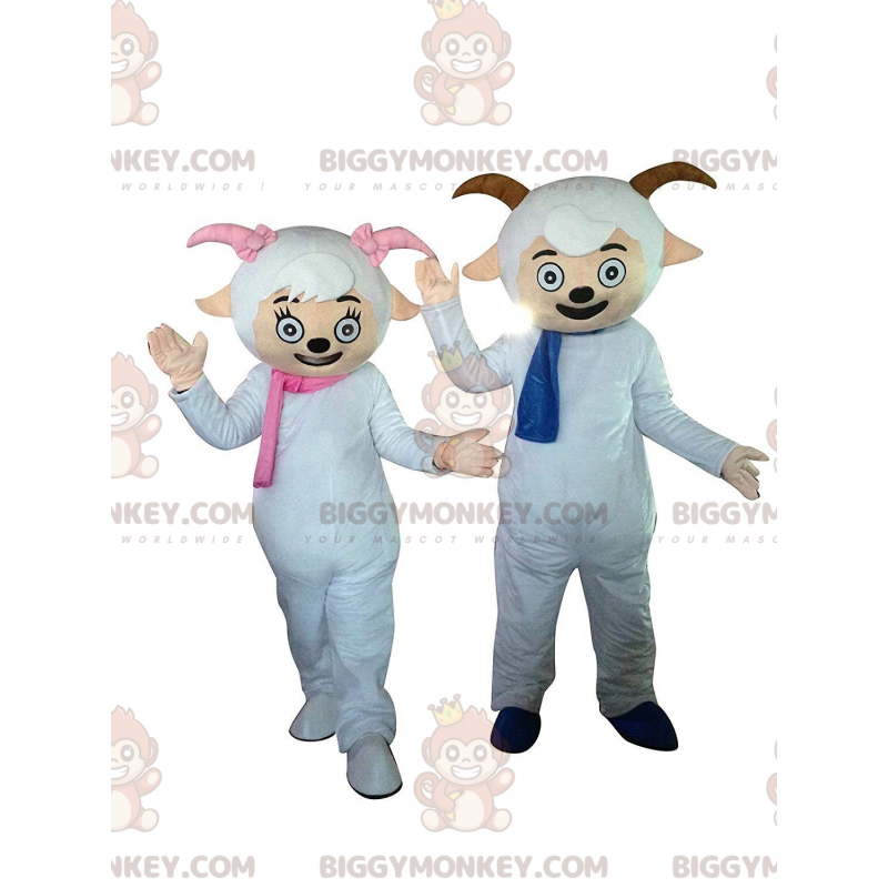 Duo de mascottes BIGGYMONKEY™ de moutons avec des écharpes et