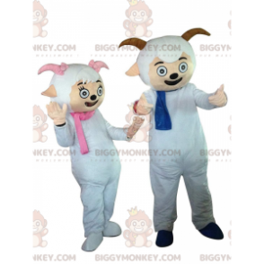 2 BIGGYMONKEY™s sheep mascots with scarves and little horns –