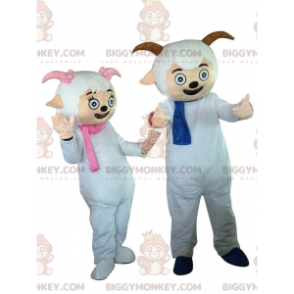 Duo de mascottes BIGGYMONKEY™ de moutons avec des écharpes et