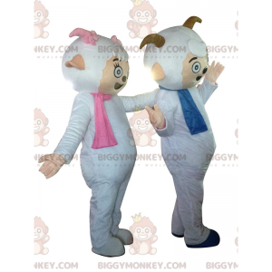 2 mascotas de ovejas BIGGYMONKEY™ con bufandas y cuernos