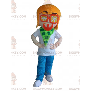 Disfraz de mascota BIGGYMONKEY™ niño, joven con gafas naranjas