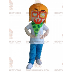 BIGGYMONKEY™ mascot costume boy, young man with orange glasses