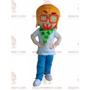 Kostým maskota BIGGYMONKEY™ chlapec, mladý muž s oranžovými