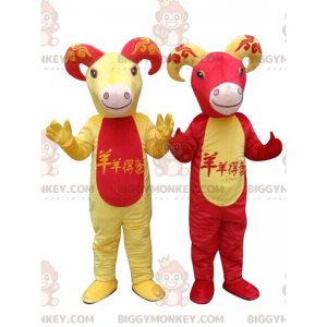 2 cabras vermelhas e amarelas mascote do BIGGYMONKEY™