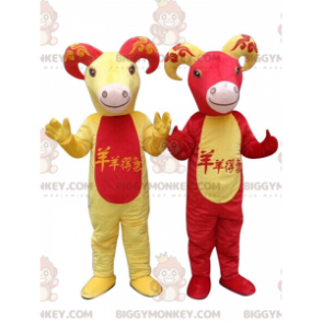 2 BIGGYMONKEY's mascotte rode en gele geiten, geitenkostuums -