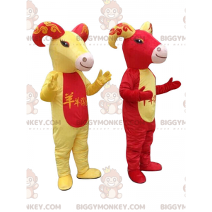 2 cabras vermelhas e amarelas mascote do BIGGYMONKEY™